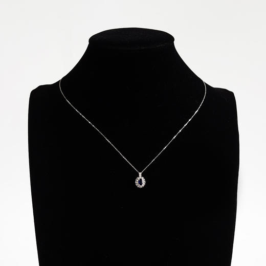 【天然正品】AU750白金镶钻镶天然简约0.76克拉皇家蓝蓝宝石吊坠项链 101125AH28 商品图6