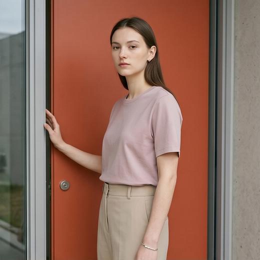 PALUOPO/PL高性价比含桑蚕丝圆领纯色亲肤休闲百搭短袖女式T恤ES23756Z-A帕罗 商品图12