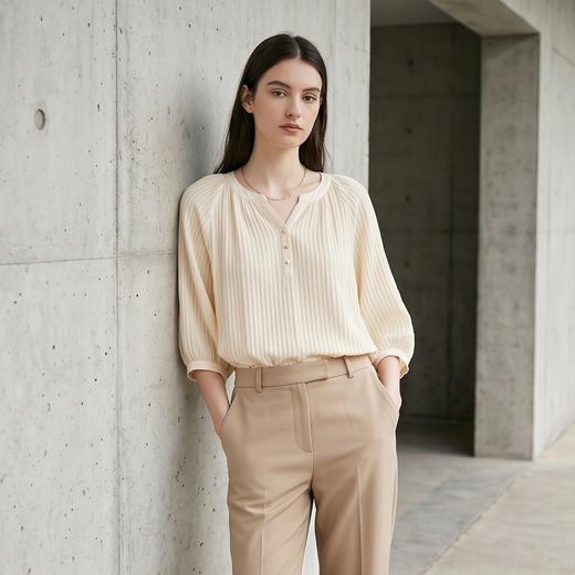 PALUOPO/PL桑蚕丝小V领减龄时尚百搭宽松显瘦真丝T恤ES250868Z帕罗 商品图8