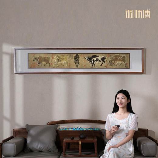 铜师傅 手工錾刻 铜雕画《五牛图（悬浮框）》背景墙中式装饰挂画 商品图3