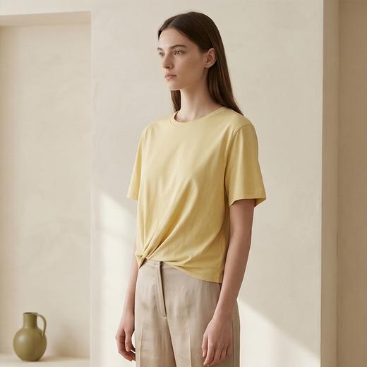 PALUOPO/PL高性价比含桑蚕丝圆领纯色亲肤休闲百搭短袖女式T恤ES23756Z-A帕罗 商品图3