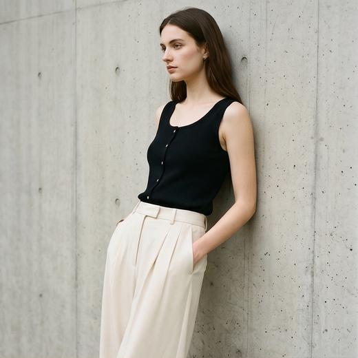 PALUOPO/PL含桑蚕丝圆领无袖基础百搭打底上衣女式背心ES23955M 商品图1
