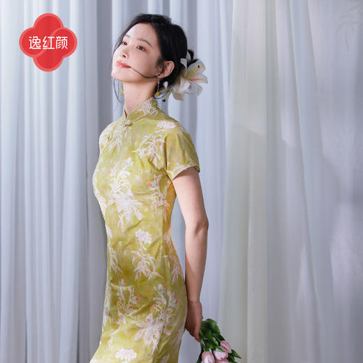 逸红颜《杳卿》2026夏新款宽松植物草色染轻薄棉麻刺绣改良旗袍女 商品图4