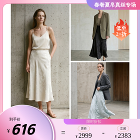 PALUOPO/PL重磅28姆米提花松紧高腰A字显瘦高级感百搭真丝半身裙ES250937B帕罗