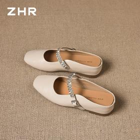 ZHR则则羊皮鞋垫镶钻穆勒拖鞋女鞋2026新款超轻便内增高沙滩凉鞋