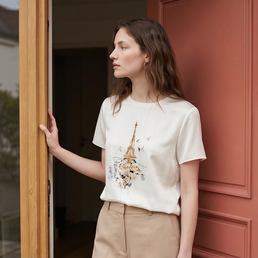 PALUOPO/PL19姆米含桑蚕丝圆领时尚印花短袖休闲舒适透气T恤ES250991Z 商品图2