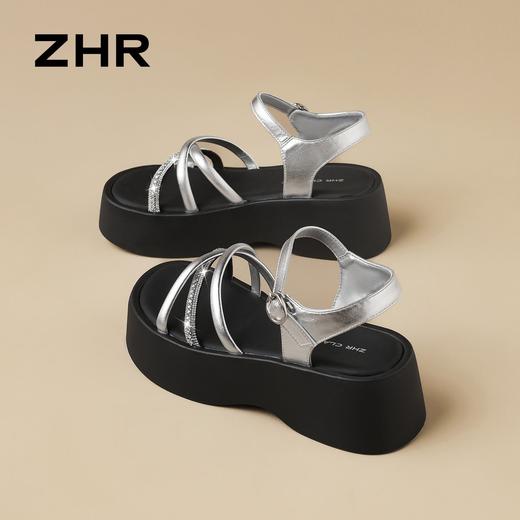ZHR【增高6cm】厚底闪耀水钻凉鞋银色2026夏季新款小个子松糕鞋女 商品图3
