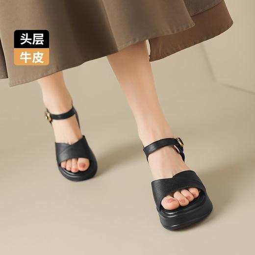 ZHR则则头层牛皮增高厚底一字凉鞋2026夏季新款坡跟高跟女鞋 商品图8