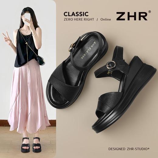ZHR则则头层牛皮增高厚底一字凉鞋2026夏季新款坡跟高跟女鞋 商品图2