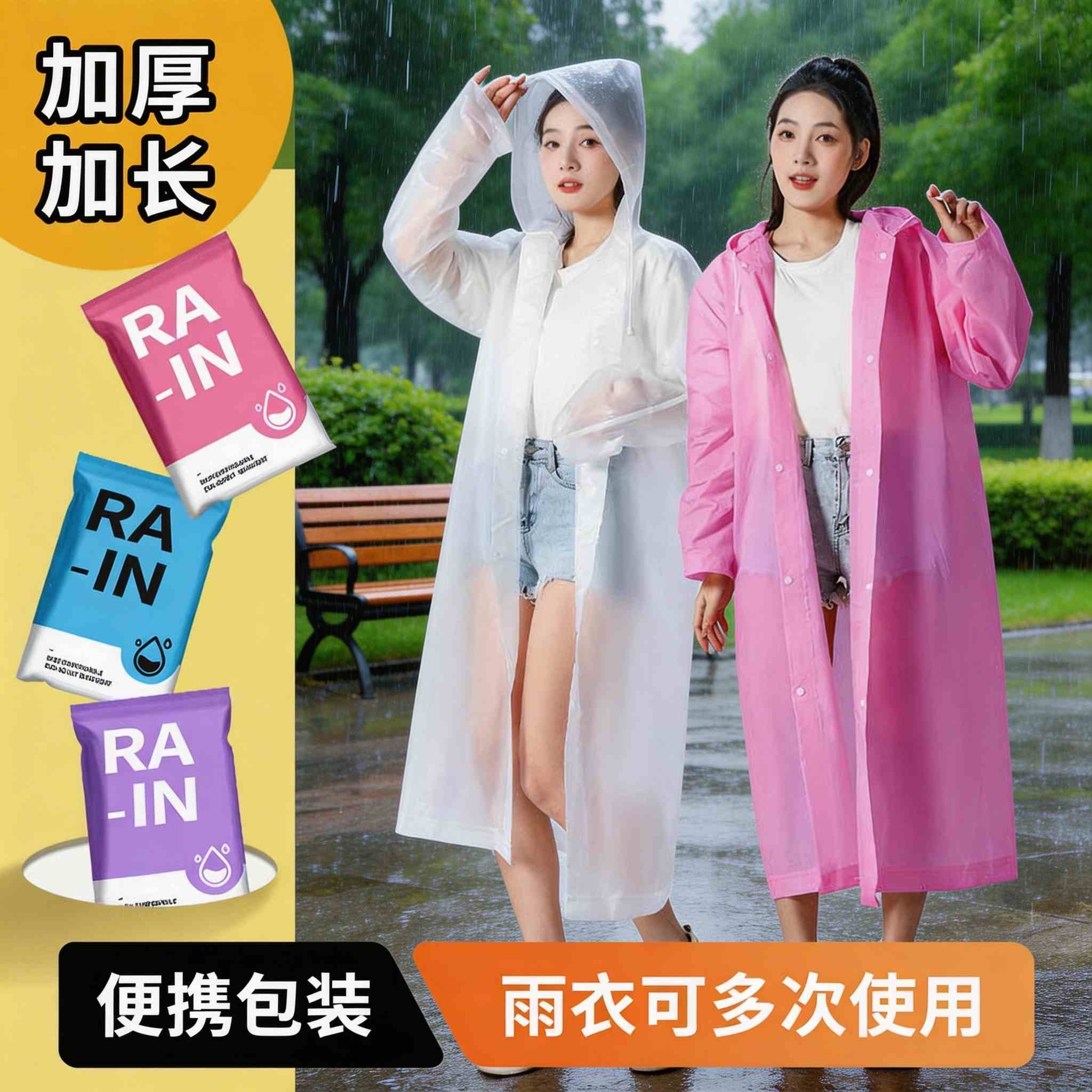 【福利❗️13.9抢🔥加厚便携雨衣】雨天通勤、户外游玩适配款，可多次使用无需一次性丢弃，加厚材质不易破损，多色包装清新可爱，轻松收纳随身携带，非一次性雨披成人款户外全身防儿童透明eva雨衣QQ