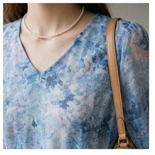 PALUOPO/PL桑蚕丝V领减龄印花优雅气质时尚真丝连衣裙ES250830Z 商品图3