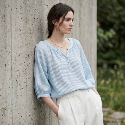 PALUOPO/PL桑蚕丝小V领减龄时尚百搭宽松显瘦真丝T恤ES250868Z帕罗 商品图5