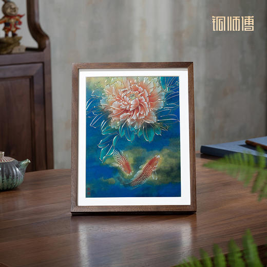铜师傅 手工錾刻 铜雕画 《牡丹锦鲤（桌面）》书房办公室装饰画 商品图2