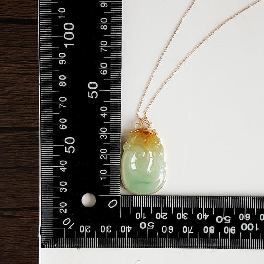 【天然正品】A货翡翠 AU750黄金镶天然细腻糯种飘黄飘绿如意（万事如意）翡翠吊坠项链 101125AH22 商品图2