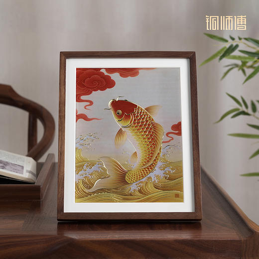 铜师傅 手工錾刻 铜雕画《好运来（桌面）》书房办公桌锦鲤装饰画 商品图2