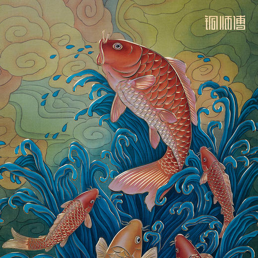 铜师傅 手工錾刻 铜雕画《九鱼聚财之二》装饰画 商品图4