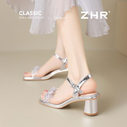 ZHR一字带粗跟凉鞋女2026新款夏季外穿配裙子软底轻便百搭高跟鞋 商品图8