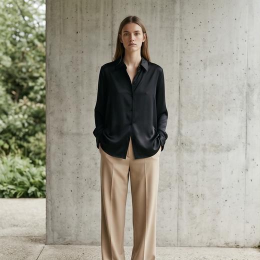桑罗SANGLUO纯色真丝衬衫女通勤职业简约百搭长袖上衣高级光泽感03A22410 商品图8
