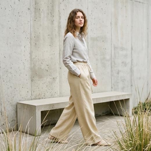 PALUOPO/PL重磅冠乐绉桑蚕丝系带直筒裤百搭透气显瘦休闲裤ES251201Z 商品图4