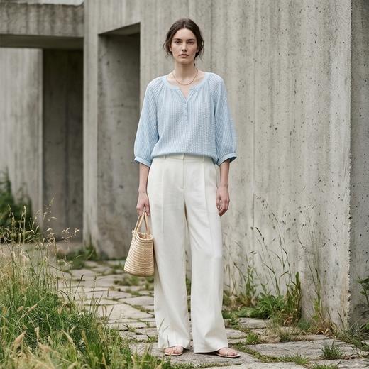 PALUOPO/PL桑蚕丝小V领减龄时尚百搭宽松显瘦真丝T恤ES250868Z帕罗 商品图4