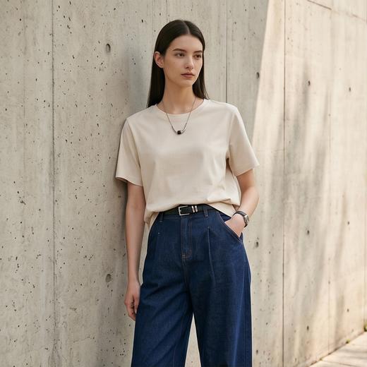 PALUOPO/PL高性价比含桑蚕丝圆领纯色亲肤休闲百搭短袖女式T恤ES23756Z-A帕罗 商品图6