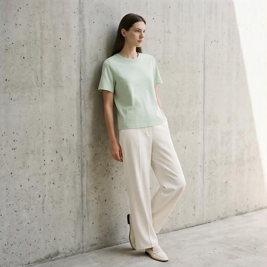 PALUOPO/PL高性价比含桑蚕丝圆领纯色亲肤休闲百搭短袖女式T恤ES23756Z-A帕罗 商品图4