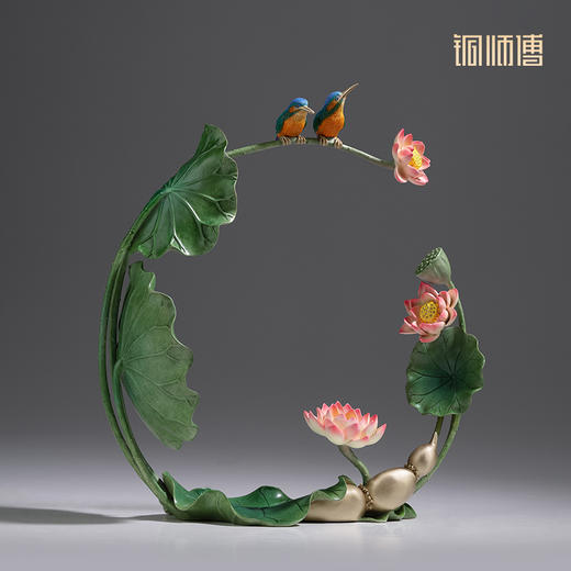 铜师傅《夏日荷韵》客厅桌面铜翠鸟荷花摆件 家居装饰工艺品 商品图3