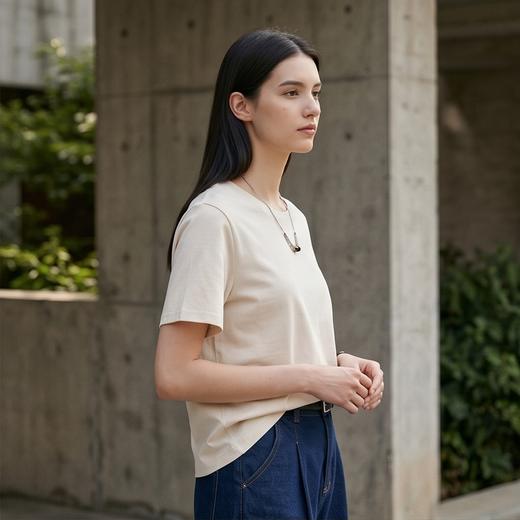 PALUOPO/PL高性价比含桑蚕丝圆领纯色亲肤休闲百搭短袖女式T恤ES23756Z-A帕罗 商品图7