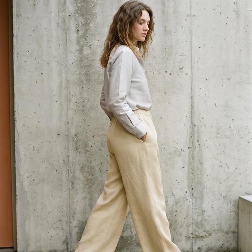 PALUOPO/PL重磅冠乐绉桑蚕丝系带直筒裤百搭透气显瘦休闲裤ES251201Z 商品图3