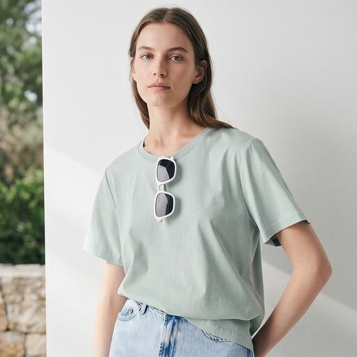 PALUOPO/PL高性价比含桑蚕丝圆领纯色亲肤休闲百搭短袖女式T恤ES23756Z-A帕罗 商品图9