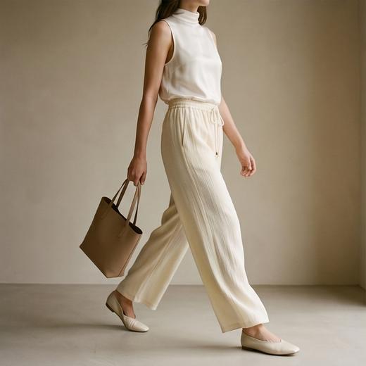 PALUOPO/PL重磅冠乐绉桑蚕丝系带直筒裤百搭透气显瘦休闲裤ES251201Z 商品图7