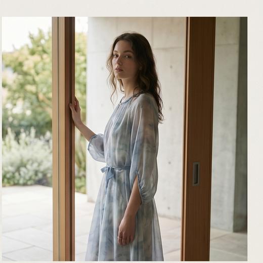 PALUOPO/PL圆领渐变晕染收腰显瘦气质桑蚕丝连衣裙ES251017Z 商品图2