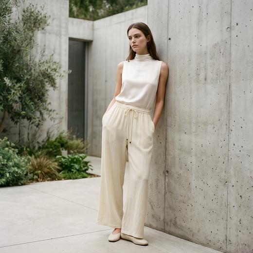 PALUOPO/PL重磅冠乐绉桑蚕丝系带直筒裤百搭透气显瘦休闲裤ES251201Z 商品图6