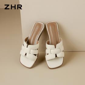 ZHR则则时尚编织显瘦粗跟拖鞋女2026夏季轻便舒适百搭显高凉拖鞋