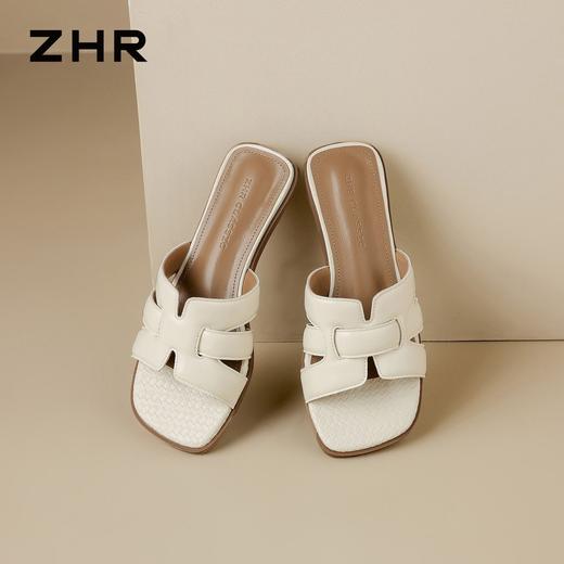 ZHR则则时尚编织显瘦粗跟拖鞋女2026夏季轻便舒适百搭显高凉拖鞋 商品图0