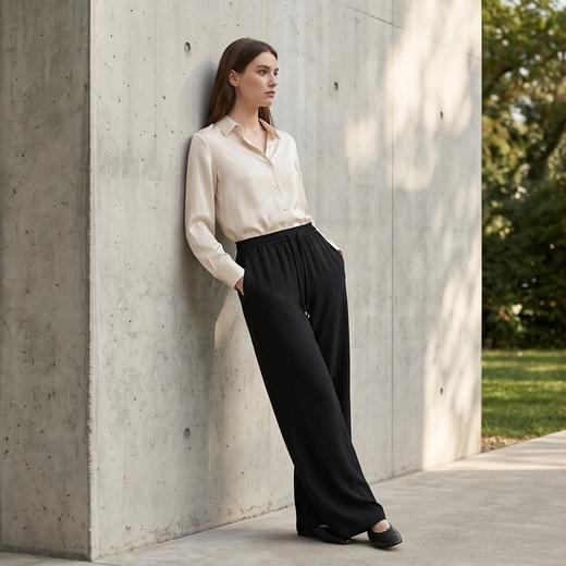 PALUOPO/PL重磅冠乐绉桑蚕丝系带直筒裤百搭透气显瘦休闲裤ES251201Z 商品图0