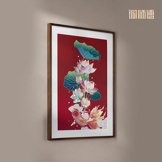 铜师傅 手工錾刻 铜雕画《荷花金鱼》装饰画 商品图3