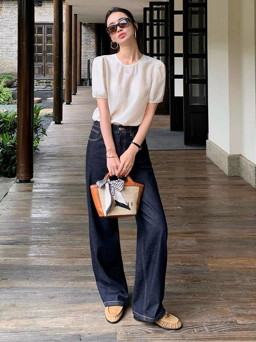西遇通勤风高腰直筒牛仔裤女2026夏季新款垂感宽松显瘦百搭微喇裤SS060377 商品图2