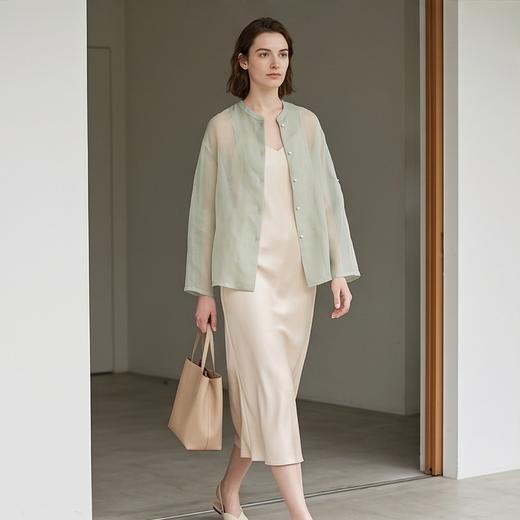 PALUOPO/PL新中式桑蚕丝圆领纯色宽松衬衫遮阳真丝外套ES23872Z-A帕罗 商品图6