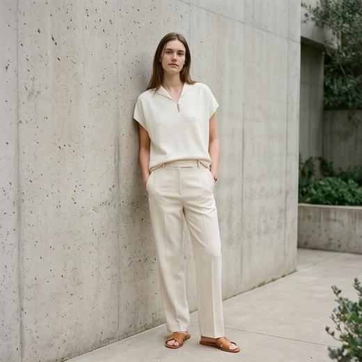 PALUOPO/PL翻领宽松显瘦舒适透气含羊毛针织T恤ES250663M 商品图4