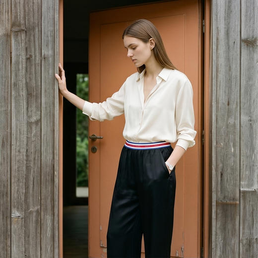 百搭神器』桑罗SANGLUO睡裤桑蚕丝中低腰黑色阔腿裤女外穿休闲裤03B23624 商品图4