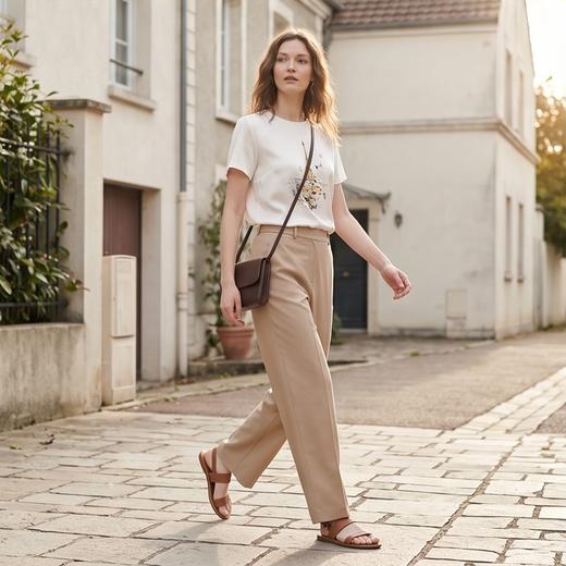 PALUOPO/PL19姆米含桑蚕丝圆领时尚印花短袖休闲舒适透气T恤ES250991Z 商品图3