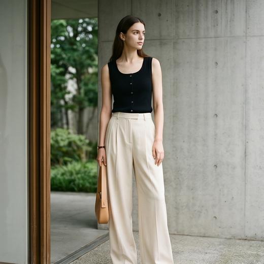 PALUOPO/PL含桑蚕丝圆领无袖基础百搭打底上衣女式背心ES23955M 商品图2