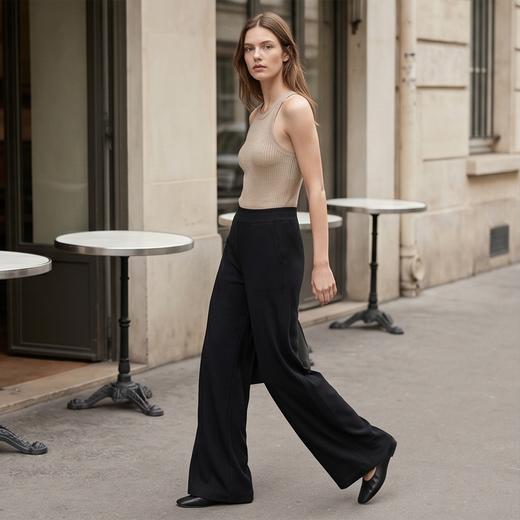 PALUOPO/PL19姆米弹力缎桑蚕丝高腰显瘦直筒裤百搭休闲长裤ES250710Z 商品图3