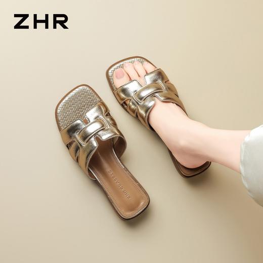 ZHR则则时尚编织显瘦粗跟拖鞋女2026夏季轻便舒适百搭显高凉拖鞋 商品图7