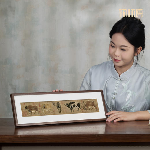 铜师傅 手工錾刻 铜雕画《五牛图（桌面）》书房办公桌装饰画 商品图3