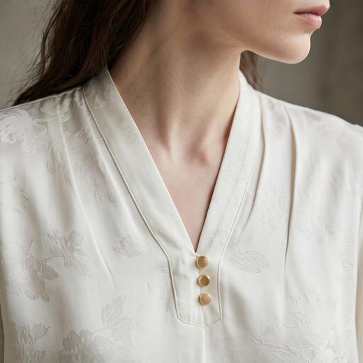 PALUOPO/PL桑蚕丝V领时尚暗纹提花宽松重磅真丝衬衫ES250765Z帕罗 商品图11