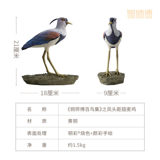 铜师傅 铜摆件《铜师傅百鸟集》之凤头距翅麦鸡 商品图3