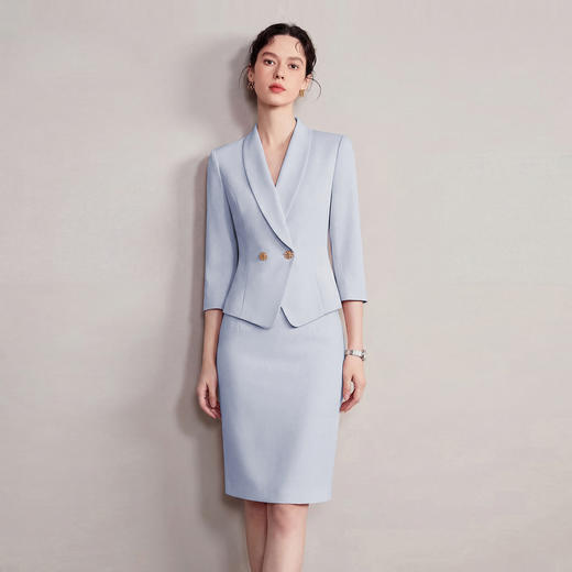 IWY/水蓝色新款女春夏七分袖气质西装裙子高知感高级感套装6CS37 商品图0