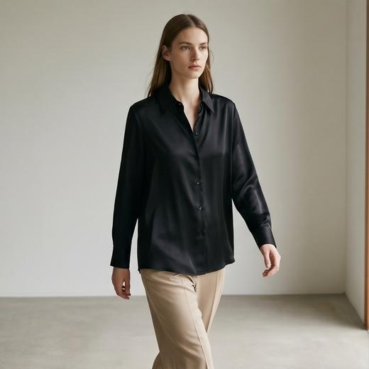 桑罗SANGLUO纯色真丝衬衫女通勤职业简约百搭长袖上衣高级光泽感03A22410 商品图2